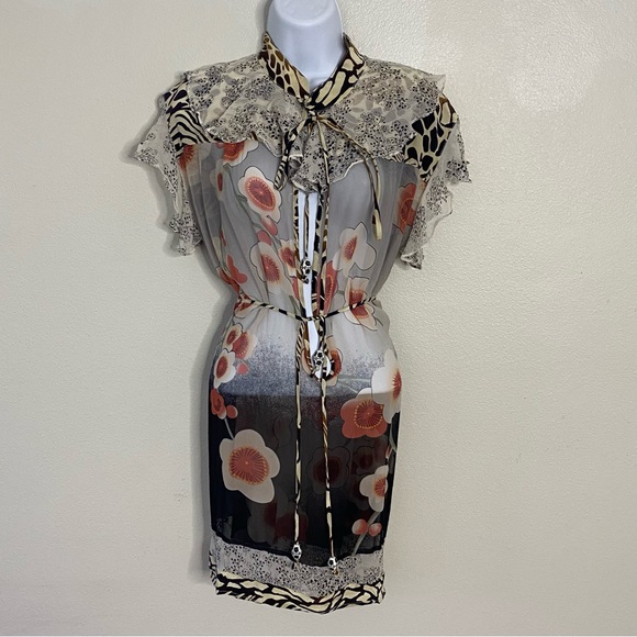 Meghan LA Dresses & Skirts - Meghan Los Angeles Women's Sheer Dress Tunic Size 10 Silk Plunge Neck Brown